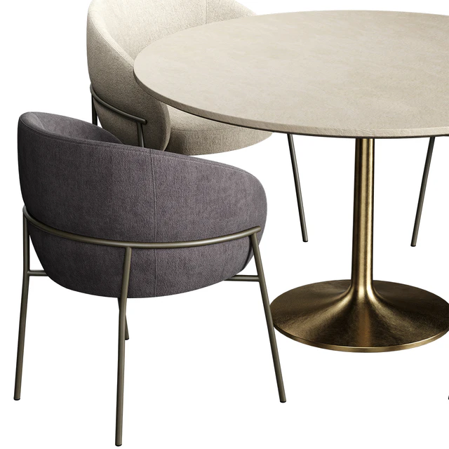 RIMO Chair Brown Marble Dining Table with Brass Base — Descargar