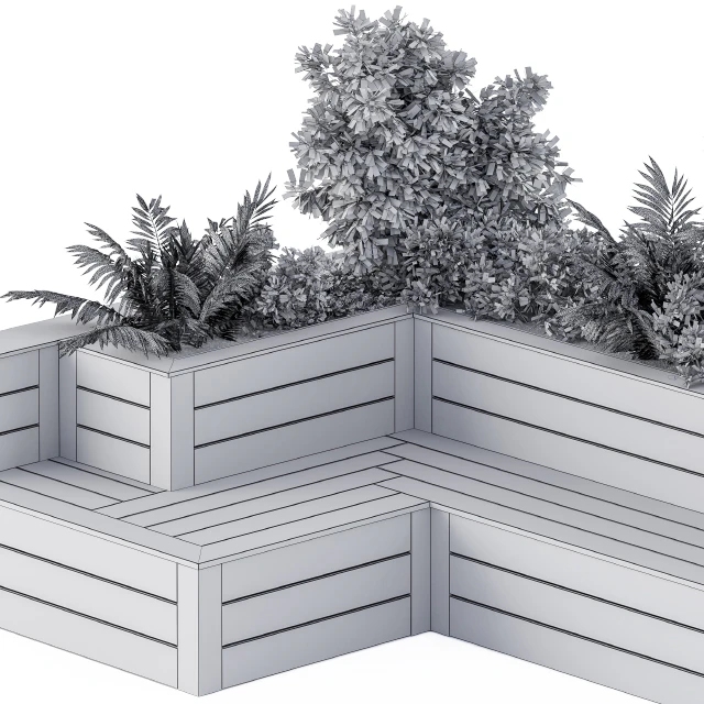 Roof Garden- Back Yard Furniture Bench with Flower Box — Descargar