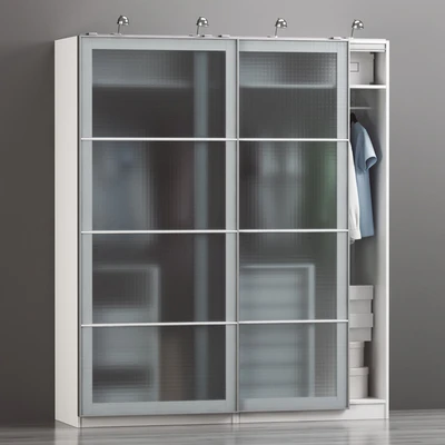 IKEA PAX wardrobe | гардероб ИКЕА ПАКС белый, Нюкирха закаленное стекло,орнамент «клетка». — Вид 1