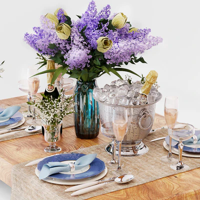 Serving with lilacs — View 1