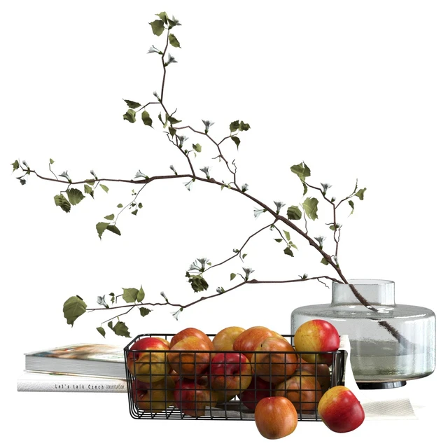 Decorative set with a basket of apples — Descargar