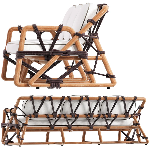 Outdoor Woven Rope Sofa in Natural Teak — Скачать
