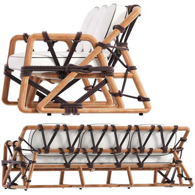 Outdoor Woven Rope Sofa in Natural Teak — Вид 4
