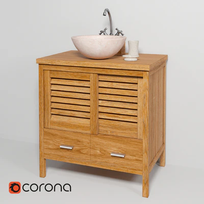 Раковина из натурального мрамора Teak House Round White, Black, Onyx, тумба под раковину Lombok 110, смеситель Lemark LM2504C — Вид 1