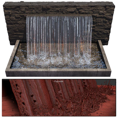 Waterfall fountains wide rock panel — Вид 3