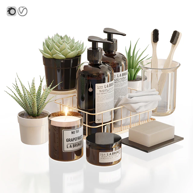 LA Bruket decor set for bathroom with flowerpots — Descargar