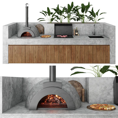Outdoor kitchen with barbecue and pizza oven — descargar