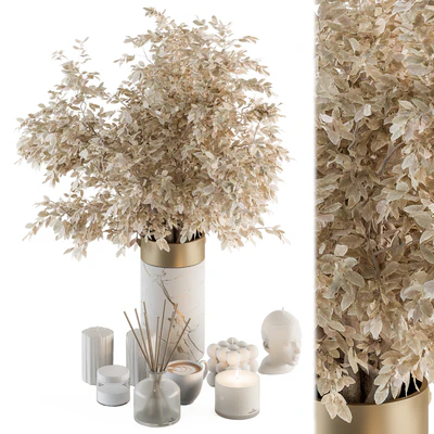 white and Gold Decorative Set with Dried plant - Set 106 — Ver 1