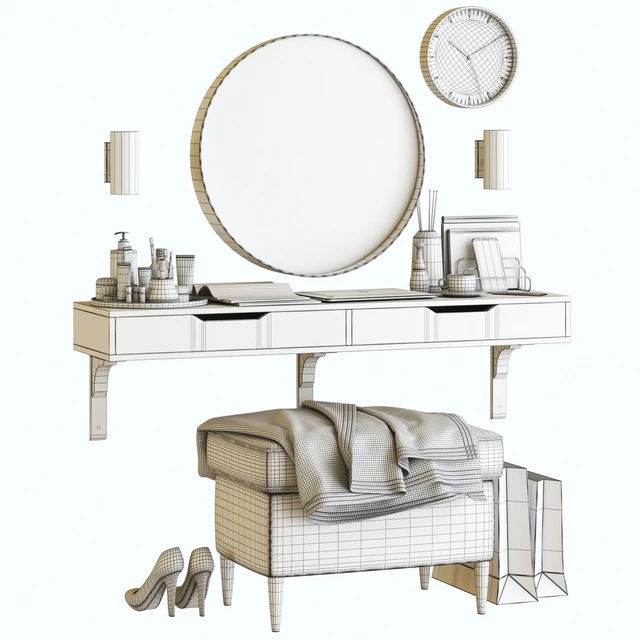 IKEA ALEX dressing table with STRANDMON ottoman and STOCKHOLM round mirror — Download