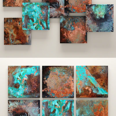 Copper Patina Wall Art, patina, abstraction, panel, copper decor, wall, metal, picture — Ver 2