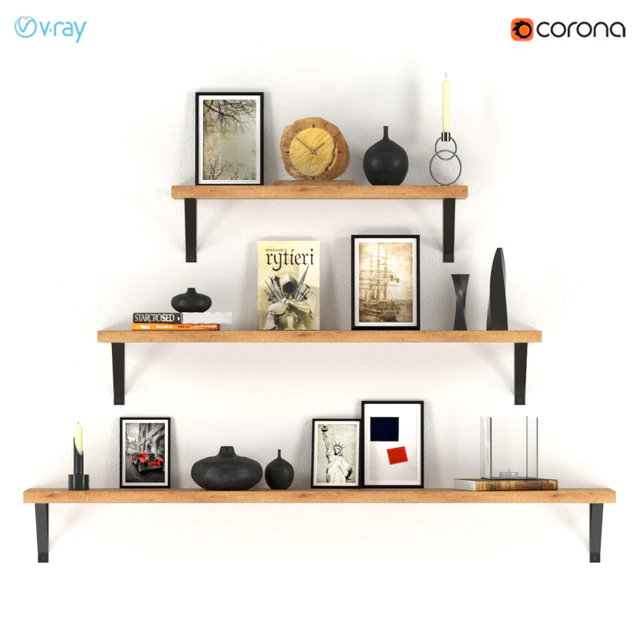 Decorative set of three shelves with filling. — Descargar