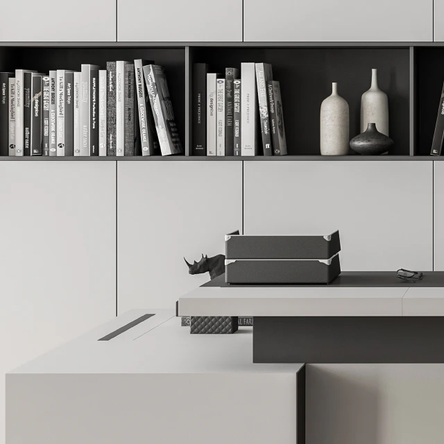 Boss Desk with Library Gray Set - Office Furniture 249 — Descargar