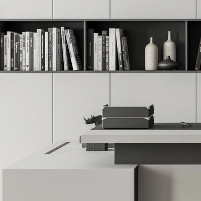 Boss Desk with Library Gray Set - Office Furniture 249 — Ver 3