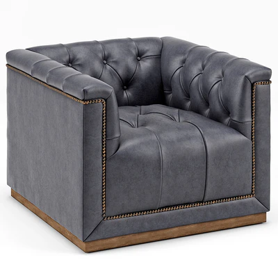 Emmy Rustic Lodge Black Leather Tufted Cube Armchair — Вид 1