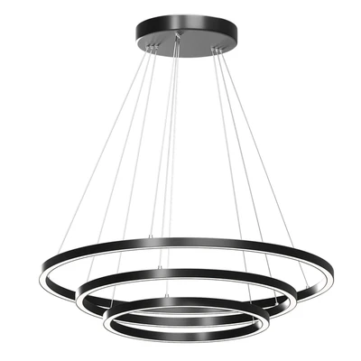 Modern 32-Inch Triple Ring LED Pendant Light Black Finish — Ver 2