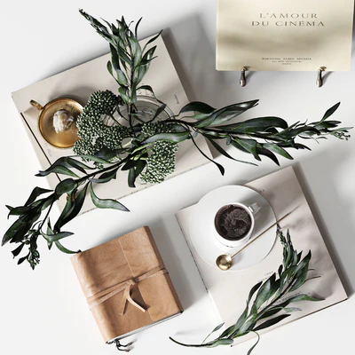 Decorative set 018 with coffee and bouquet — Ver 3
