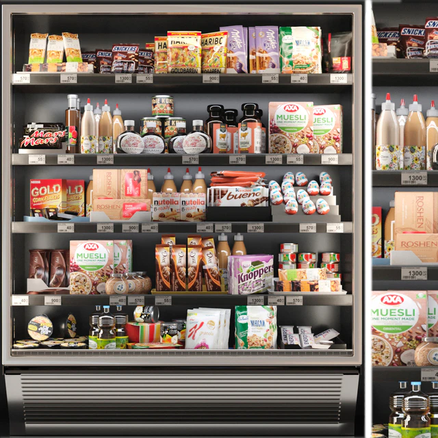 Showcase in a supermarket with sweets, cereals and snacks 3 — Descargar