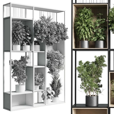 Standing metal shelf with a set 384 of plants in metal boxes corona — Ver 5
