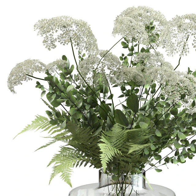 Bouquet of umbrella flowers with greenery and fern — Download