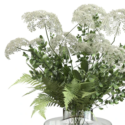 Bouquet of umbrella flowers with greenery and fern — View 2