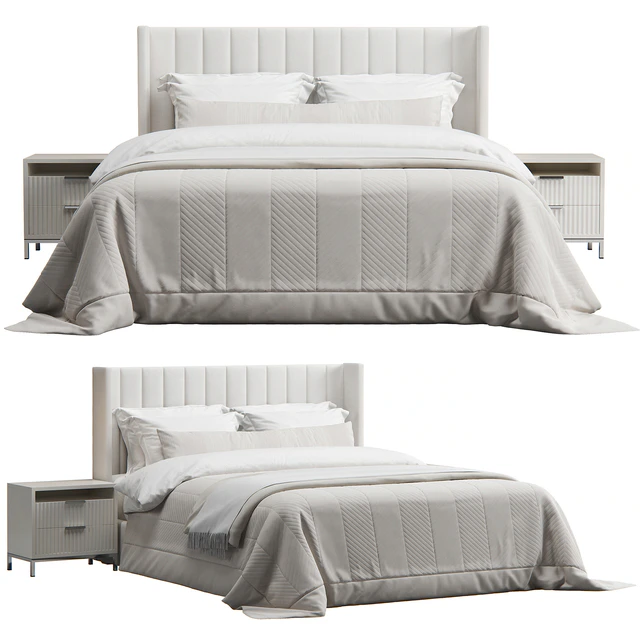 Striped Headboard Wingback Bed — Descargar