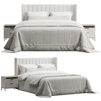 Striped Headboard Wingback Bed — Ver 2