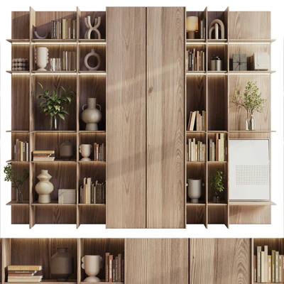 wooden Shelves Decorative With Plants and Book - Wooden Rack 09 — Ver 5