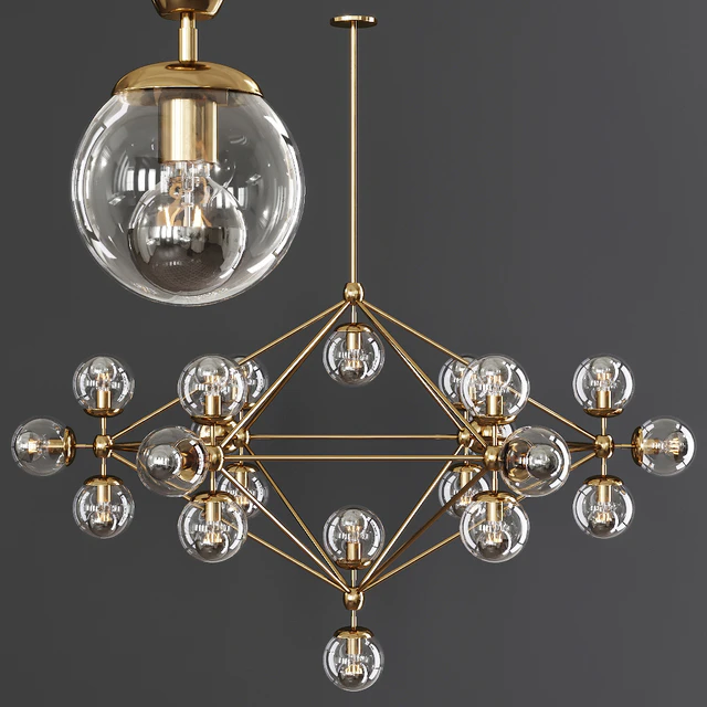 Modo 6 Sided Chandelier 21 Globes Brushed Brass and Clear Glass — Скачать