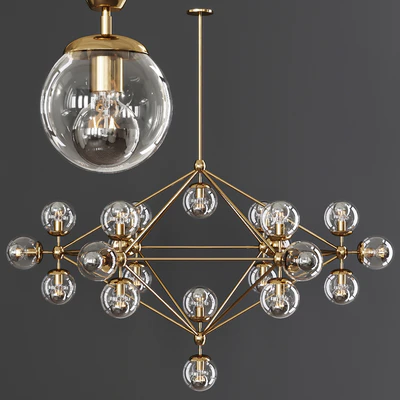 Modo 6 Sided Chandelier 21 Globes Brushed Brass and Clear Glass — Вид 1