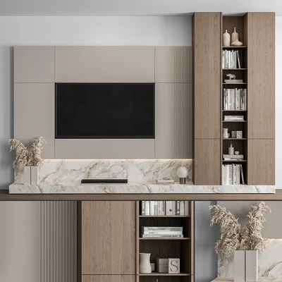 TV Wall White and Wood - Set 49 — Вид 1