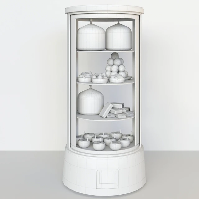 Refrigerator in a cafe with desserts and various sweets 2. Confectionery shop — Descargar