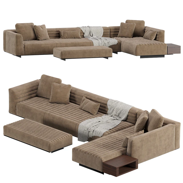 Roger Modular Sofa Minotti 2 version Leather & Velvet — Descargar