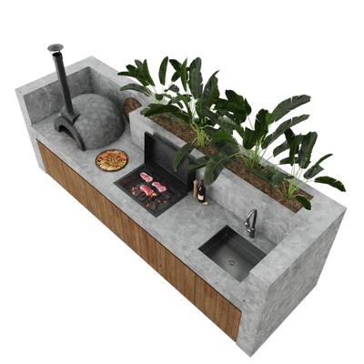 Уличная кухня с барбекю и печью для пиццы — Вид 6