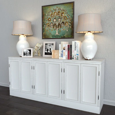 Ethnic chest of drawers with a table lamp, decor, books and accessories — Ver 3