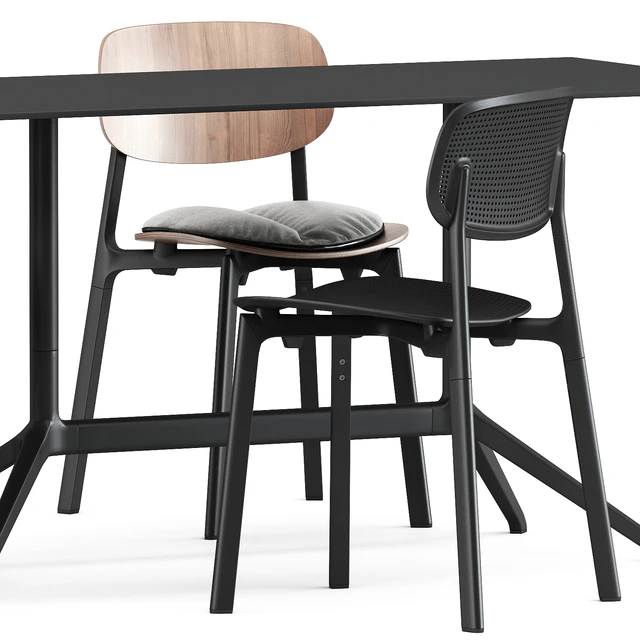 Colander chair and wood chair and Elephant table by Kristalia — Descargar
