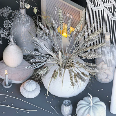 Autumn decorative set with wheat — Ver 2