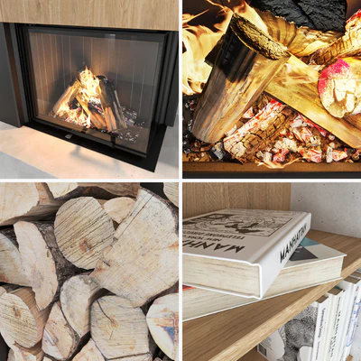 Decorative wall with fireplace set 02 — Ver 5