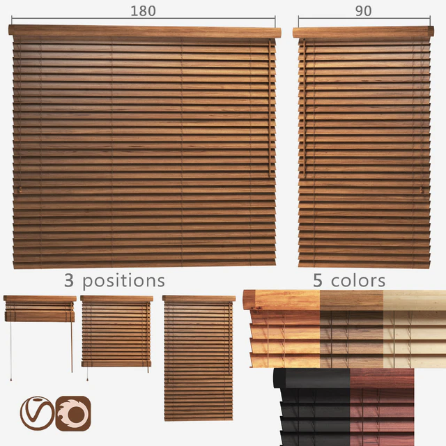 Wooden blinds 50mm, 2 options of width 90 and 180cm — Descargar