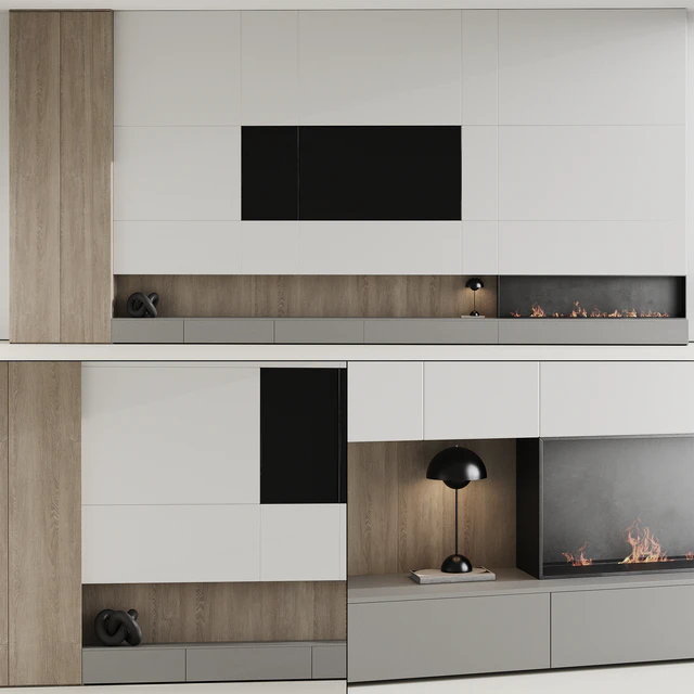 TV wall with fireplace 07 — Descargar