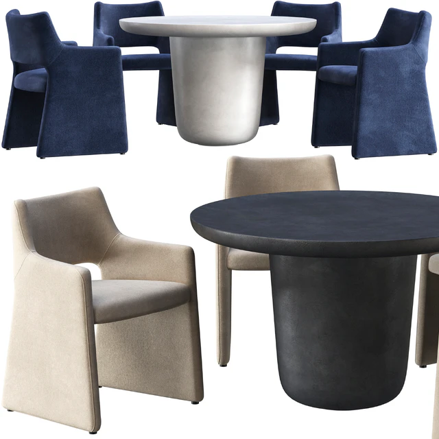 Dining table CB2 Lola and chair CB2 Foley Faux Mohair Navy — Descargar