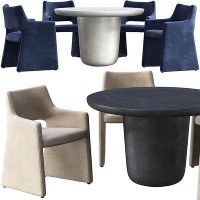 Dining table CB2 Lola and chair CB2 Foley Faux Mohair Navy — Ver 2