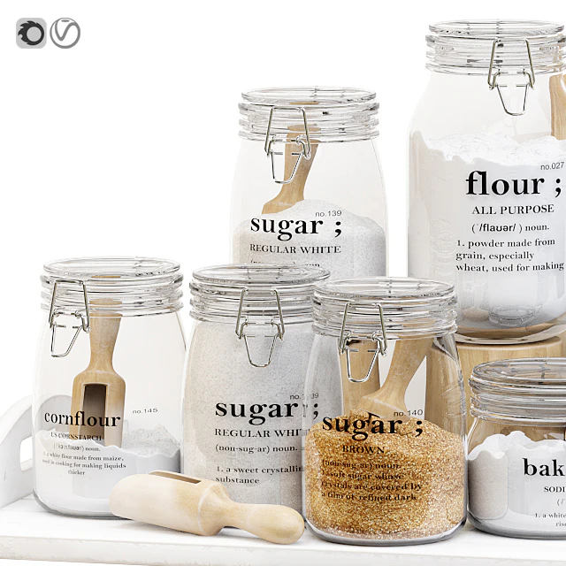 Set of glass jars for the kitchen with sugar and flour — Скачать