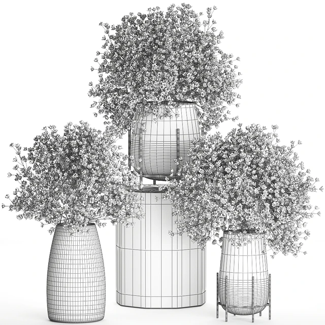 A collection of beautiful lush little white and pink bouquets in glass vases with Gypsophila, Gibsolyubka, Kachim. Set 107. — Descargar