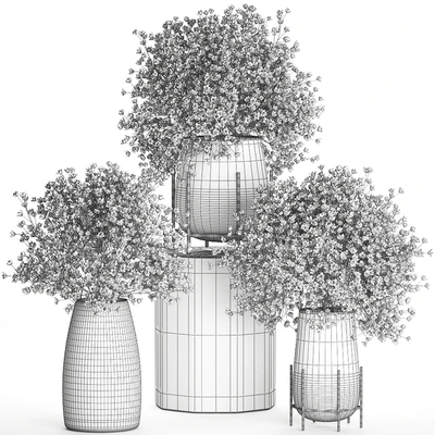 A collection of beautiful lush little white and pink bouquets in glass vases with Gypsophila, Gibsolyubka, Kachim. Set 107. — Ver 3