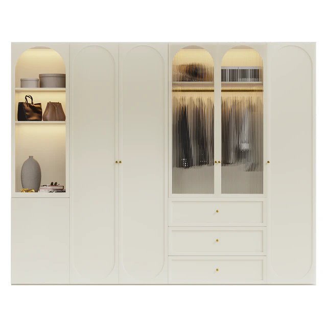 Wardrobe doors with arch with filling, decor, clothes — Descargar