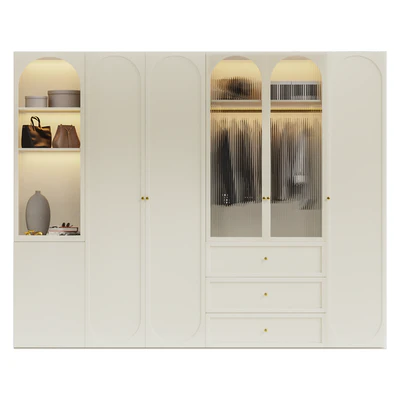 Wardrobe doors with arch with filling, decor, clothes — Ver 1