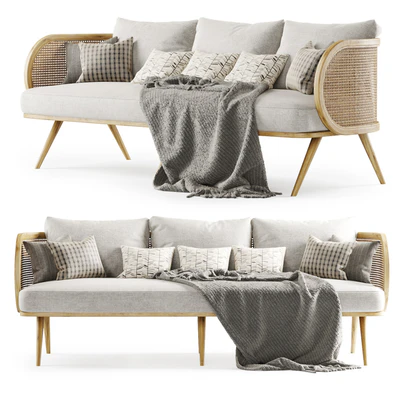 Three-seater wooden rattan sofa CV23 / Three-seater rattan sofa — Ver 1