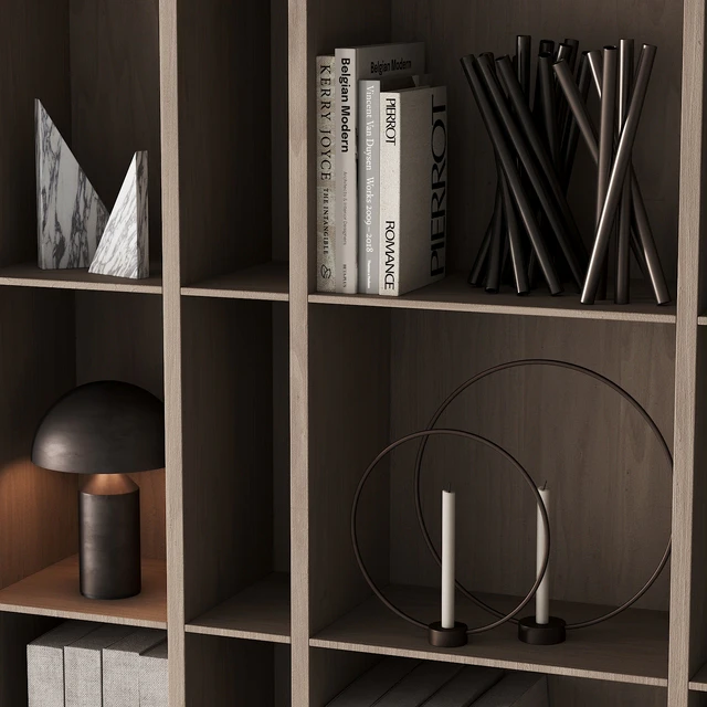 202 bookcase and rack 05 wooden with decor 01 — Скачать