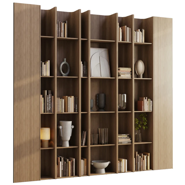 wooden Shelves Decorative With Plants and Book - Wooden Rack 08 — Descargar