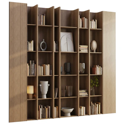 wooden Shelves Decorative With Plants and Book - Wooden Rack 08 — Ver 1